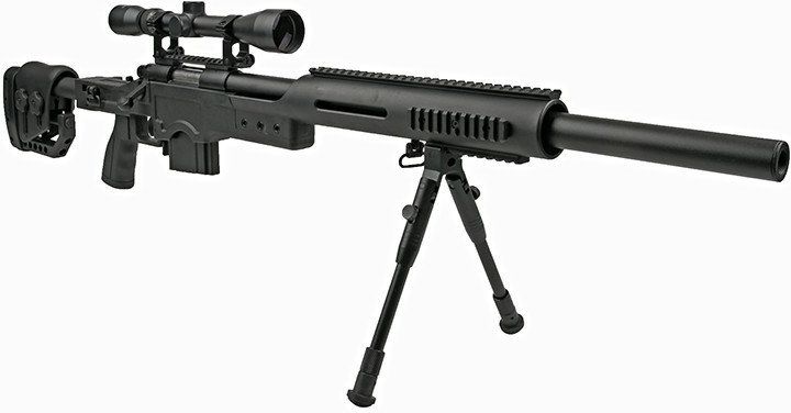 WELL manuálna sniperka M24A1 /w bipod & scope - čierna (MB4410D)