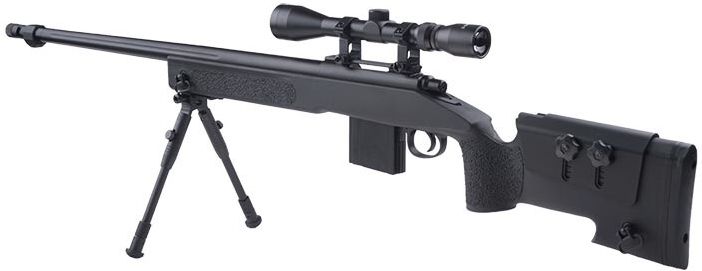 WELL manuálna sniperka MB4416D /w bipod & scope - black (MB4416D)