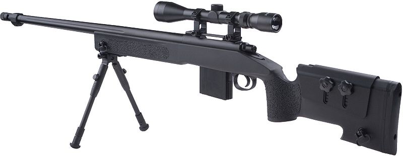 WELL manuálna sniperka MB4416D /w bipod & scope - black (MB4416D)