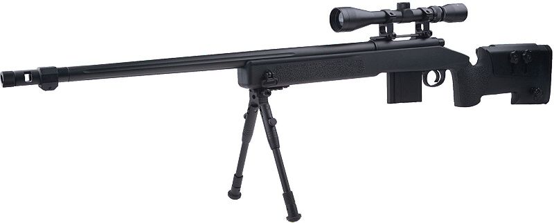 WELL manuálna sniperka MB4416D /w bipod & scope - black (MB4416D)