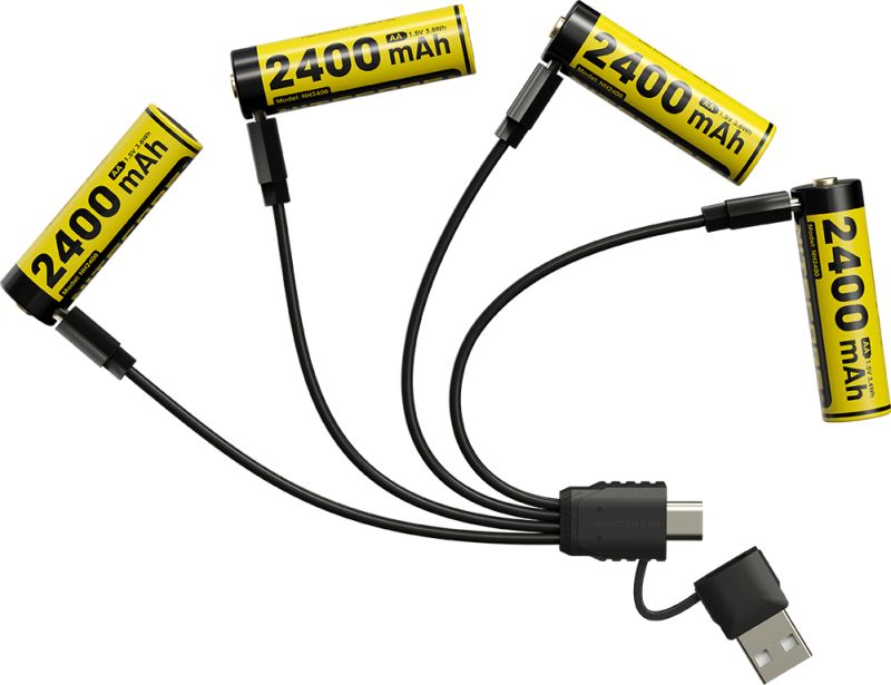 NITECORE Nabíjací kábel / port NH2400 a 4ks Li-ion AA 1,5V 2400mAh USB-C (NCxb-NH2400)