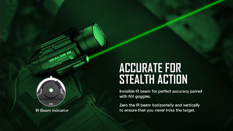 OLIGHT Svietidlo na zbraň Baldr IR 1350 lm - IR zelený laser - čierne (OL618)