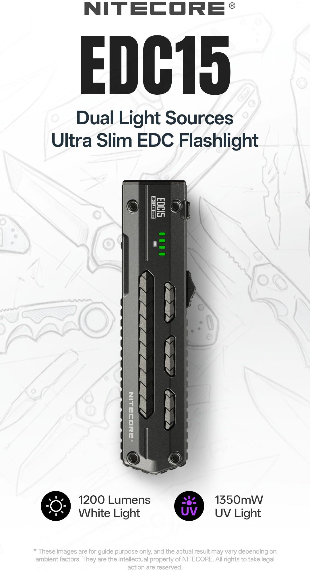 NITECORE Svietidlo EDC15 Ultratenké EDC svietidlo s UV 1200 lm (NC-EDC15)