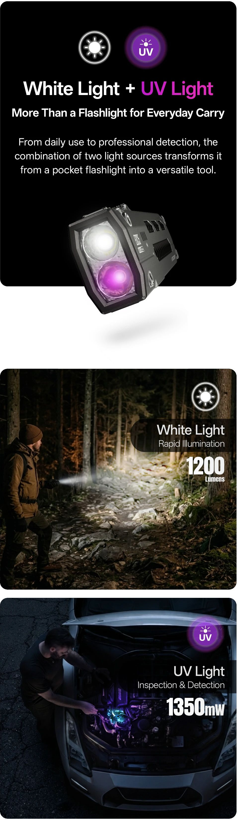 NITECORE Svietidlo EDC15 Ultratenké EDC svietidlo s UV 1200 lm (NC-EDC15)