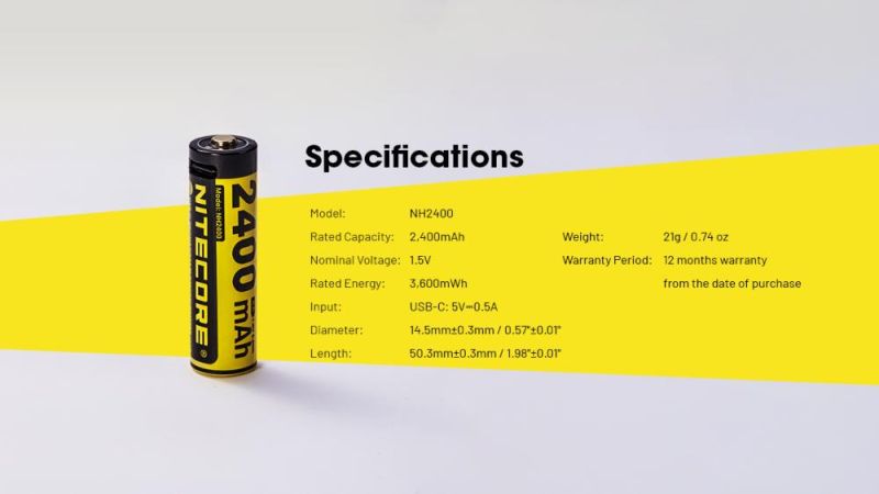 NITECORE Nabíjací kábel / port NH2400 a 4ks Li-ion AA 1,5V 2400mAh USB-C (NCxb-NH2400)