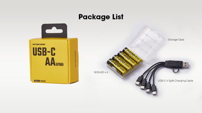 NITECORE Nabíjací kábel / port NH2400 a 4ks Li-ion AA 1,5V 2400mAh USB-C (NCxb-NH2400)