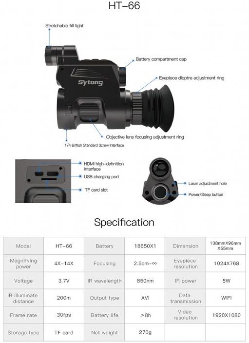 SYTONG Nočné videnie HT-66 Zásadka s adaptérom 42mm