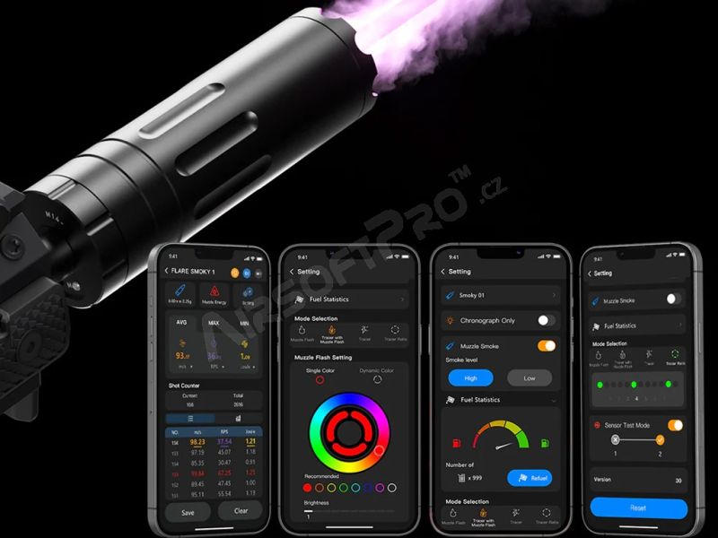 E-SHOOTER Tlmič Tracer FLARE Smoky BT + merač rýchlosti Chrono - black