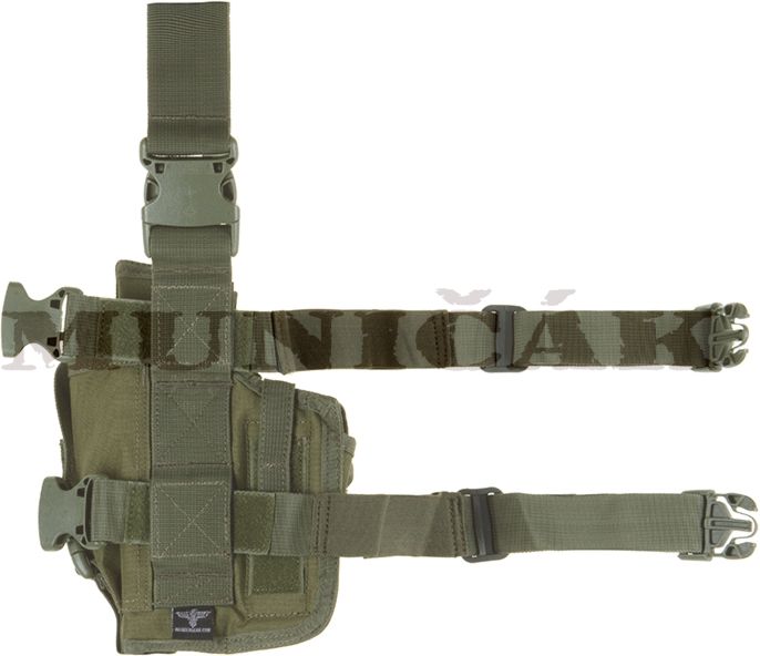 INVADER GEAR Taktické stehenné puzdro na pištoľ + 2 zásobníky, pravé - olivové (13162)
