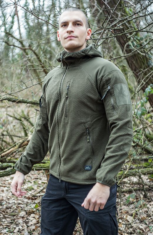 HELIKON Bunda ALPHA s kapucňou fleece - olivová (BL-ALH-FG-02)