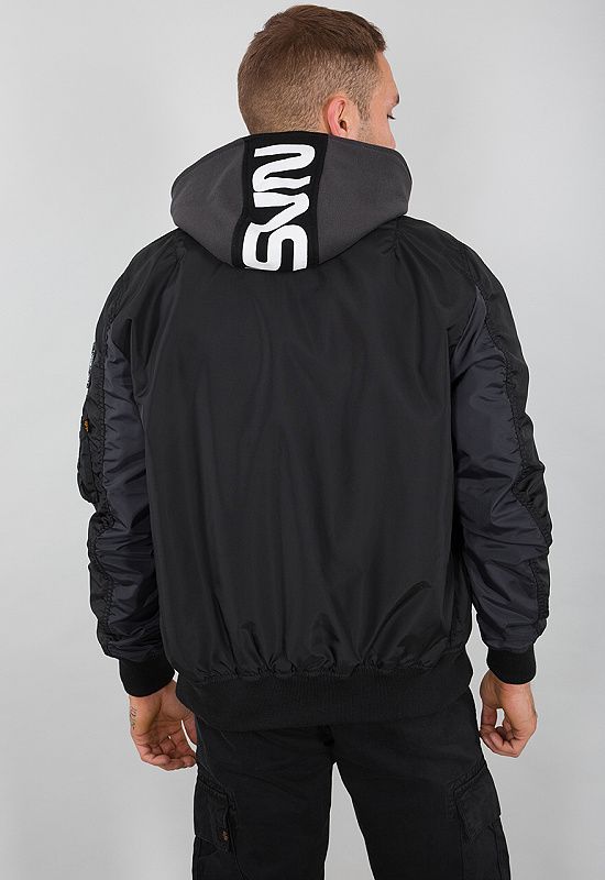 ALPHA INDUSTRIES Bunda MA-1 TT Hood NASA - čierna (126107/03)