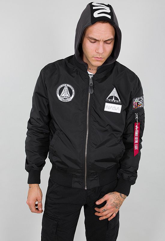 ALPHA INDUSTRIES Bunda MA-1 TT Hood NASA - čierna (126107/03)