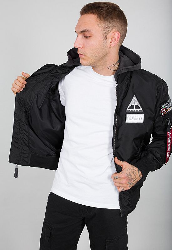 ALPHA INDUSTRIES Bunda MA-1 TT Hood NASA - čierna (126107/03)