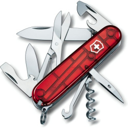 VICTORINOX Zatvárací nôž CLIMBER - červený transparentný (1.3703.T)