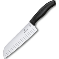 VICTORINOX Nôž japonský SANTOKU fibrox s výbrusom proti lepeniu - čierny (6.8523.17B)