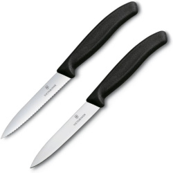 VICTORINOX Nože SwissClassic 10cm, 2ks, hladká a zúbková čepeľ - čierny (6.7793.B)