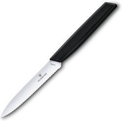 VICTORINOX Nož SwissModern na ovocie a zeleninu 10cm, zubkovaný - black (6.9003.10W)