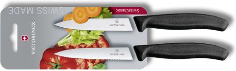 VICTORINOX Nože SwissClassic 10cm, 2ks, hladká a zúbková čepeľ - čierny (6.7793.B)