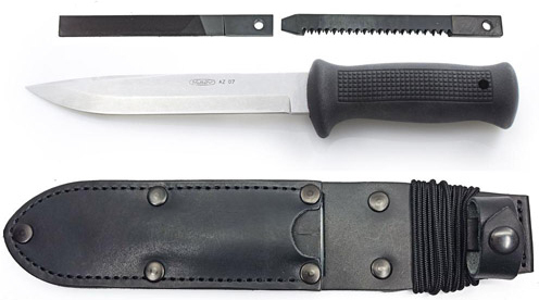 MIKOV Nôž s pevnou čepeľou UTON AZ, kožené puzdro, pílka, pilník