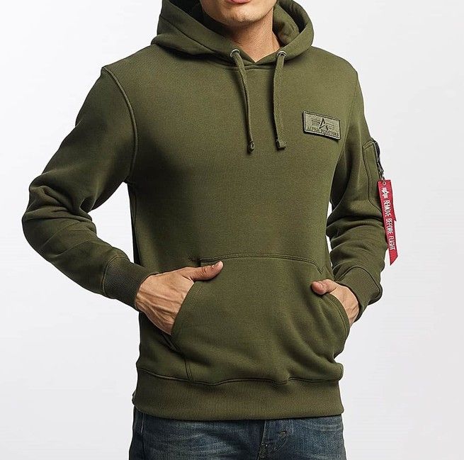 ALPHA INDUSTRIES Mikina Red Stripe Hoody - dark green (178314/257)