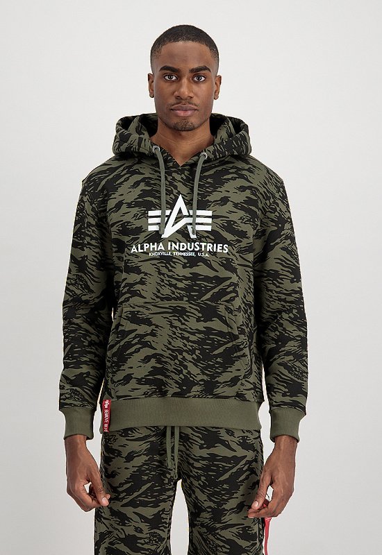 ALPHA INDUSTRIES Mikina Basic Hoody Camo - brushstroke green (178312C/634)