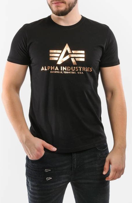 ALPHA INDUSTRIES Tričko BASIC Foil Print - čierne/zlaté (100501FP/365)