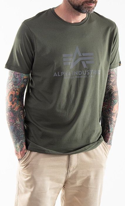 ALPHA INDUSTRIES Tričko BASIC Reflective Print - dark olive (100501RP/142)