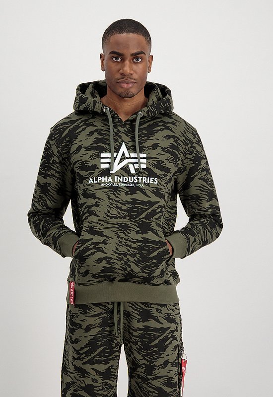 ALPHA INDUSTRIES Mikina Basic Hoody Camo - brushstroke green (178312C/634)