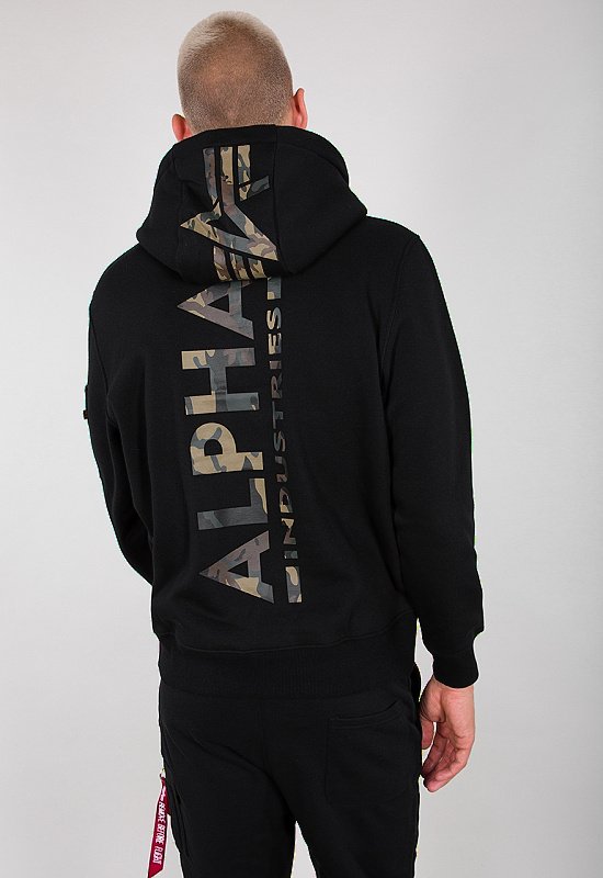 ALPHA INDUSTRIES Mikina Back Print Hoody Camo Print - čierna/woodland (178318CP/380)