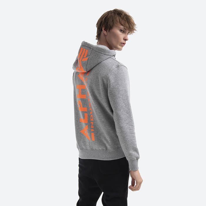 ALPHA INDUSTRIES Mikina Back Print Hoody Neon Print - grey heather/neon orange (178318NP/599)