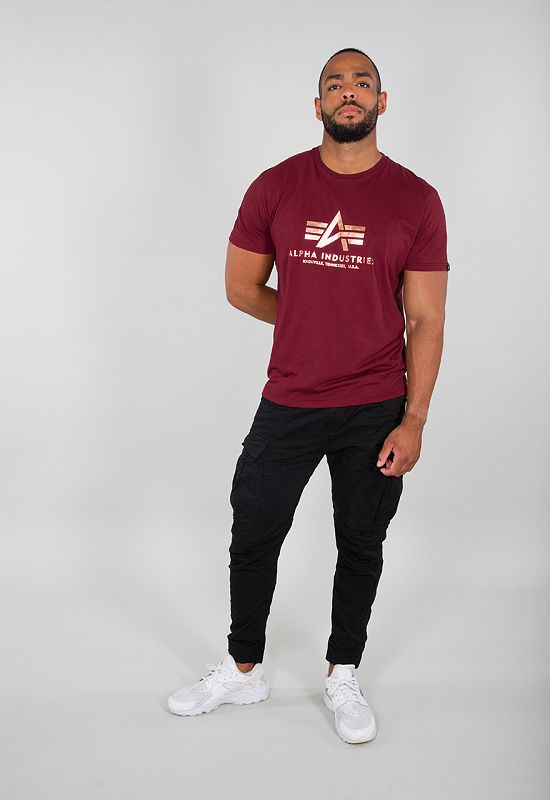 ALPHA INDUSTRIES Tričko BASIC - burgundy/zlatá (100501/448)