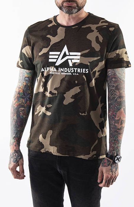 ALPHA INDUSTRIES Tričko BASIC - woodland camo (100501C/408)