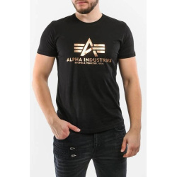 ALPHA INDUSTRIES Tričko BASIC Foil Print - black/yellow gold (100501FP/583)