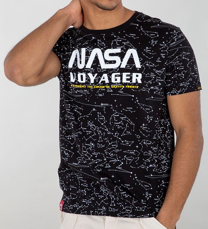 ALPHA INDUSTRIES Tričko NASA Voyager AOP T-Shirt - čierne (116502/03)