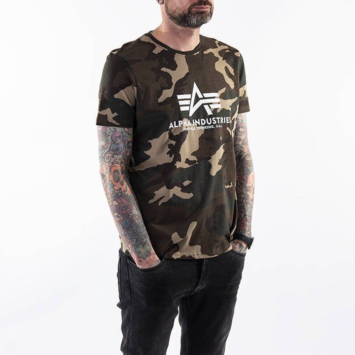 ALPHA INDUSTRIES Tričko BASIC - woodland camo (100501C/408)