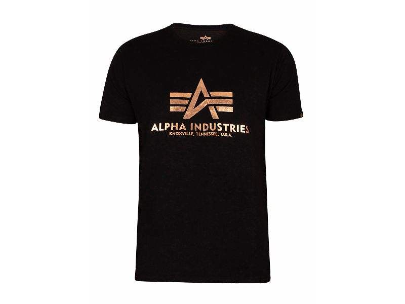 ALPHA INDUSTRIES Tričko BASIC Foil Print - black/yellow gold (100501FP/583)