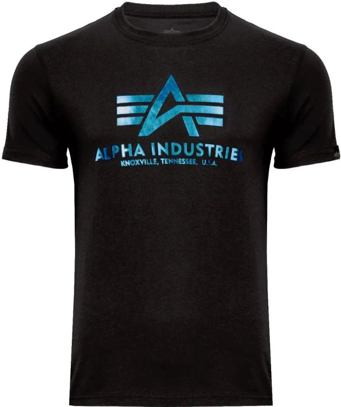 ALPHA INDUSTRIES Tričko BASIC Foil Print - black/blue (100501FP/93)