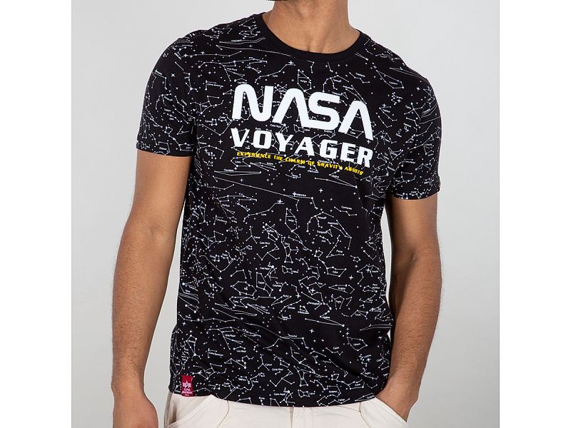 ALPHA INDUSTRIES Tričko NASA Voyager AOP T-Shirt - čierne (116502/03)