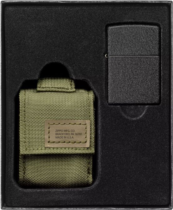 ZIPPO Sada zapaľovač a puzdro BLACK CRACKLE (30056)