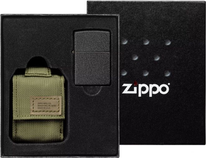 ZIPPO Sada zapaľovač a puzdro BLACK CRACKLE (30056)