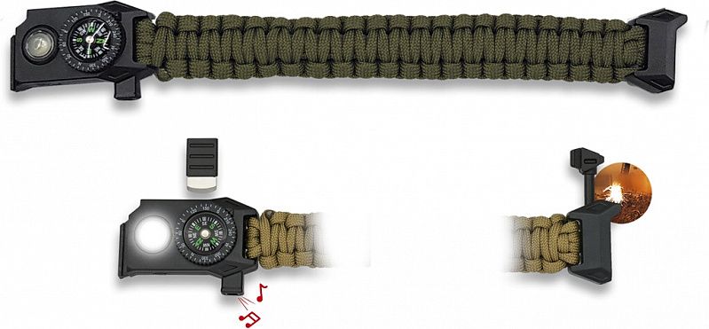 Paracord náramok Cobra BARBARIC survival so svetlom - zelený