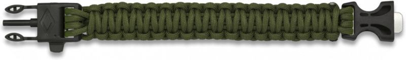 Paracord náramok Cobra s kresadlom a píšťalkou - zelený