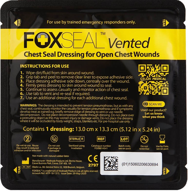 FOXSEAL Vented Chest Seal Dressing 13cm x 13,3cm