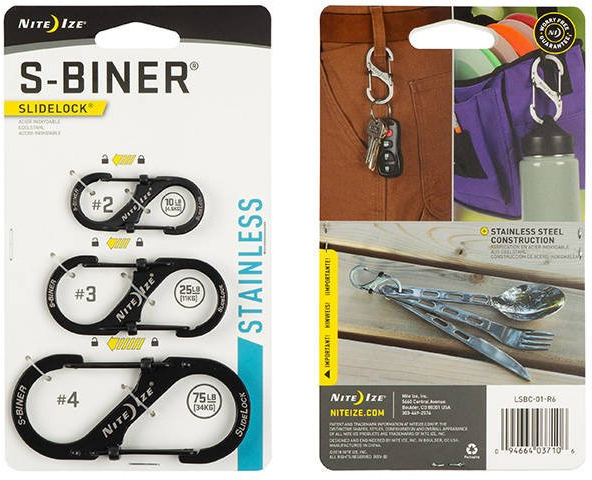 NITE IZE Karabína S-Biner #2, #3, #4 SlideLock - black, set 3ks (LSBC-01-R6)