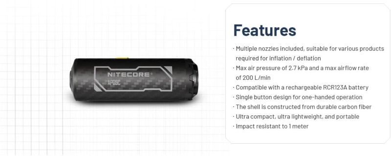 NITECORE Elektrická Pumpa AP05C UltraLightweight - black (NC-AP05C)