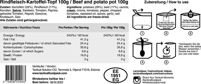 TACTICAL FOODPACK Hovädzie mäso so zemiakmi