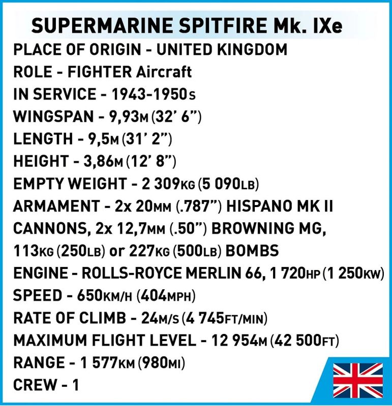 COBI Stavebnica HC WW2 Supermarine Spitfire Mk. IXe (COBI-5764)