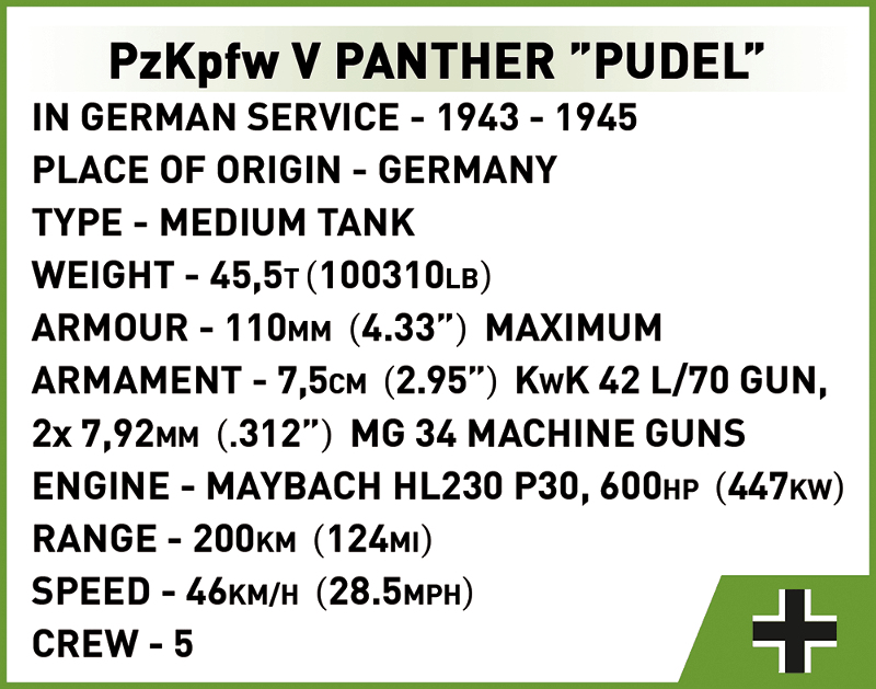 COBI Stavebnica HC WW2 PzKpfw V Panther "Pudel" (COBI-2568)