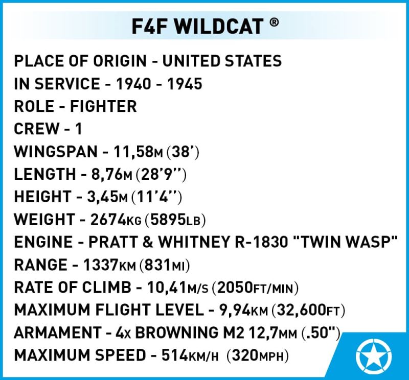 COBI Stavebnica HC WW2 F4F Wildcat (COBI-5731)