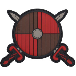 3D PVC Nášivka/Patch Viking shield + 2 swords - červená/hnedá